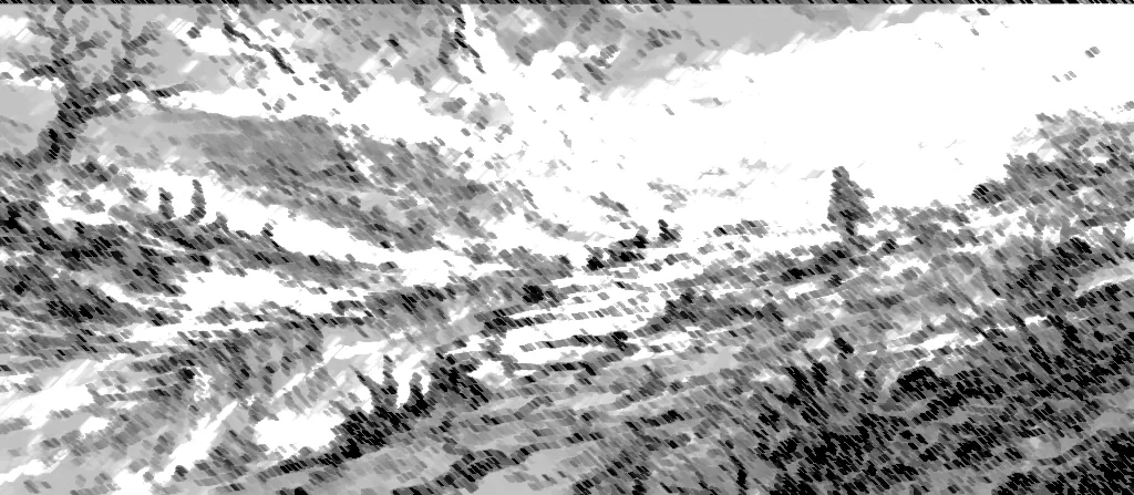 The image depicts a desolate, barren landscape with jagged, rocky terrain, scattered clouds, and a lone figure standing atop a cliff, under a dramatic, stormy sky. KI-generierte Inhalte können fehlerhaft sein.