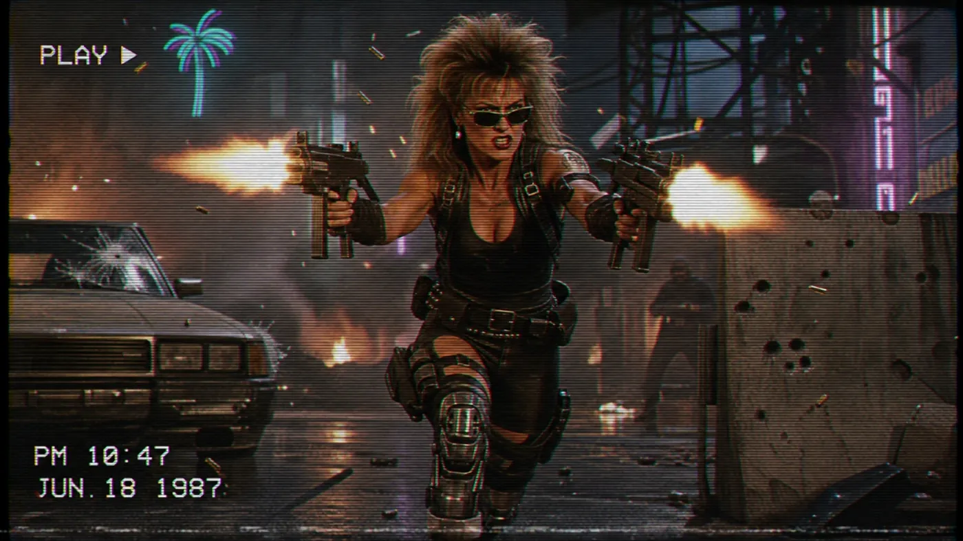 The image depicts a character in a futuristic, action-packed setting, possibly a video game, with a scene showing destruction and high-intensity action. KI-generierte Inhalte können fehlerhaft sein.